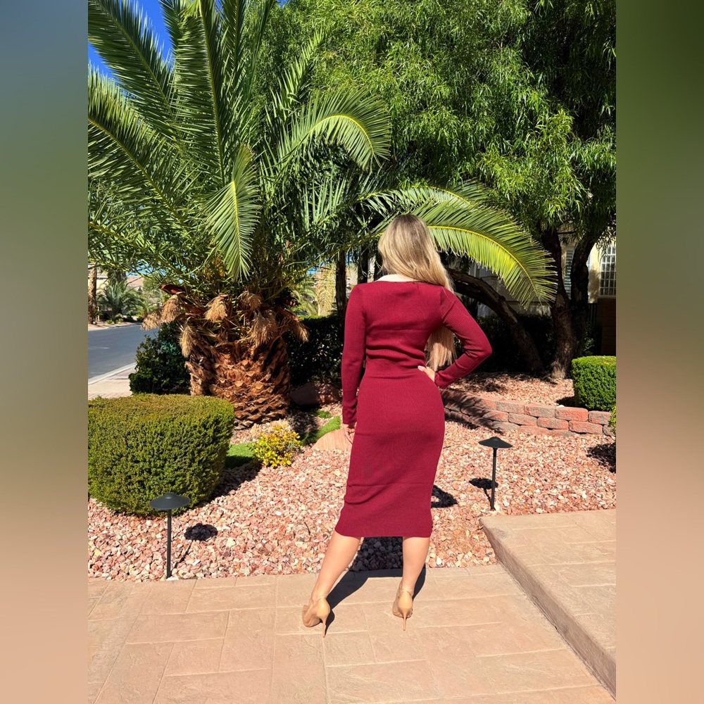 226 ‘Alex’ Elegant Burgundy and White Women's Dress - Picture 7 of 12
